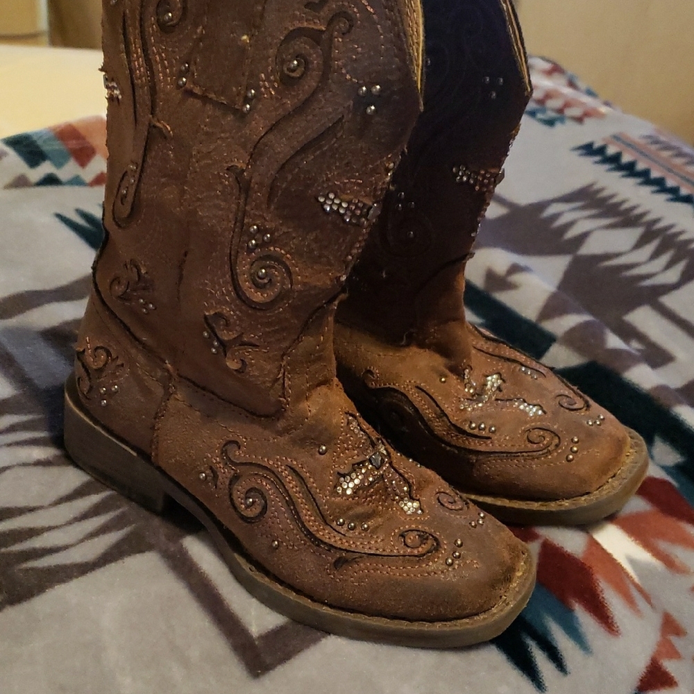Roper Brown Kids Boots with Silver Accents